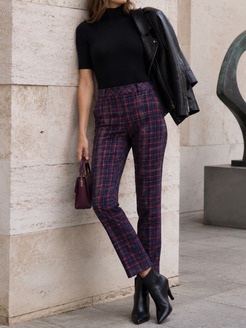 Trina Turk Aubree Modern Tartan Plaid Slim Straight Pant Stretch S